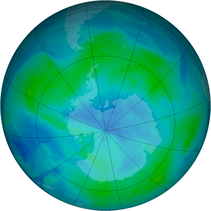 Antarctic ozone map for 20 February 1999